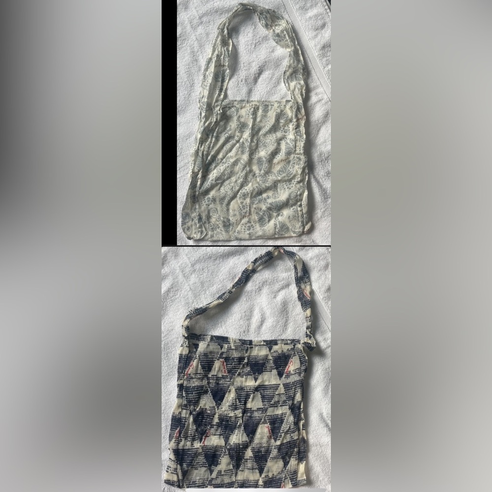 2 Free People Shoulder Bag/Purse/Tote Linen Blue and Gray patterned, Boho